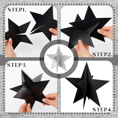 Sinload 45 Pcs 3D Glitter Black Silver Star Centerpieces Party Decorations - Image 3