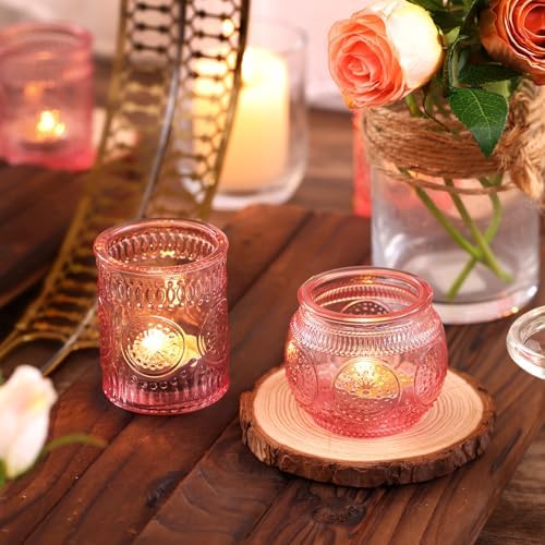 DARJEN 24Pcs Pink Votive Candle Holders- Glass Candle Holders Bulk for Flameless LED Tea Waxes, Romantic Candle Holder for Wedding Decor, Various Parties & Dinner Table - Image 6