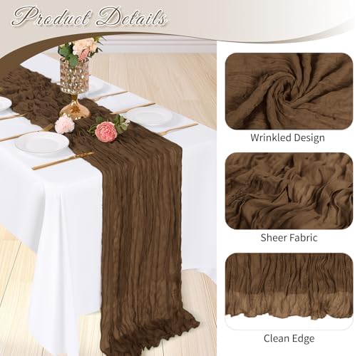 3 Pack Brown Cheesecloth Table Runner, 17 x 108 inch, Semi Sheer Boho Cheese Cloth Fabric Table Runner Bulk for Wedding, Birthday, Party, Holiday, Home Decor (Brown) - Image 4