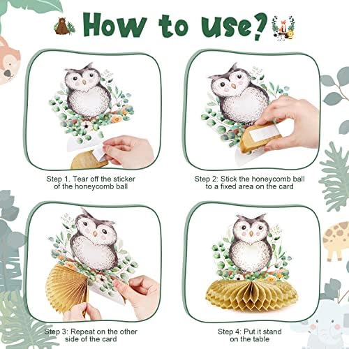 Fumete 9 Pack Woodland Animals Honeycomb Centerpieces 3D Table Topper Forest Baby Shower Decorations Safari Jungle Wildlife Creatures Sage Green Theme Decor for Girl Boy First Birthday Party Camping - Image 3