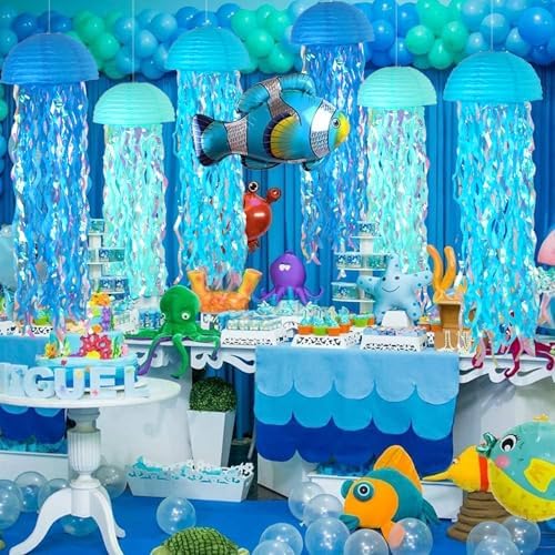 6-Pack Jellyfish Paper Lanterns, Under the Sea Party Decorations - Image 4