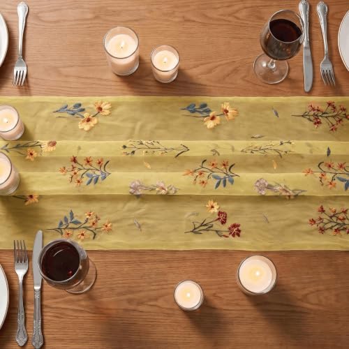 Artoid Mode Wildflower Yellow Gauze Embroidery Table Runner 120 Inch 10FT - Image 3