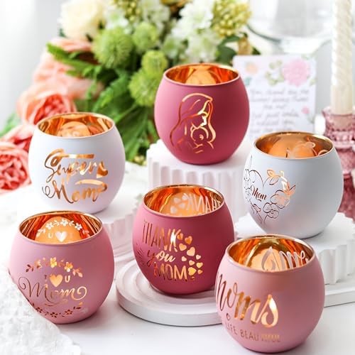 Birthday Gifts for Mom, Delicate Mother Gifts from Daughter Son, Engraved Glass ealight Votive Candle Holder Pink, Mothers Day Christmas Birthday Gifts for Mom, Ideas 6PCS - Image 5