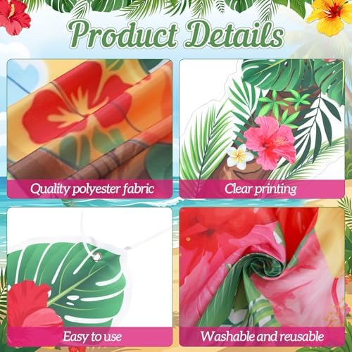 Peryiter 3 Pcs Hawaiian Summer Door Banners Luau Tropical Palm Leaf Flowers - Image 3