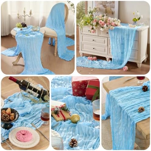 6 Pack Light Blue Cheesecloth Table Runner Boho Gauze Home Decor - Image 4