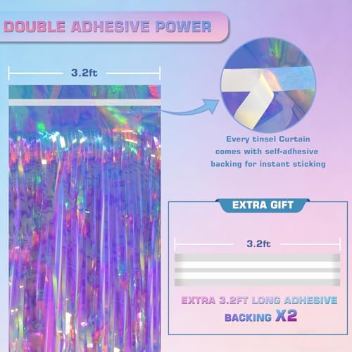 Iridescent Tinsel Backdrop with Extra Tape, Melsan 3.28 x 8ft for Birthday - Image 4