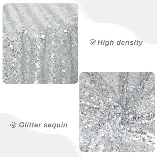 PartyDelight Silver Sequin Backdrop Curtains 2x8ft 2 Panels - Image 2