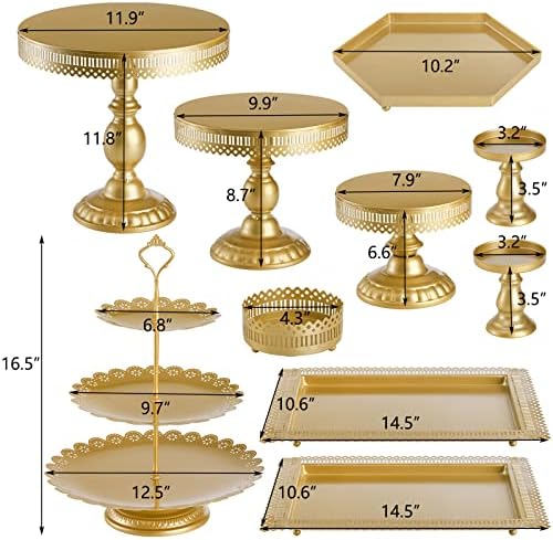 Hedume Set of 10 Cake Stand, Metal Cupcake Stand Set with Multiple Combination Styles, Dessert Plate Cake Serving Tray Candy Fruit Display Tower for Wedding, Birthday Party, Baby Shower, Anniversary - Image 4