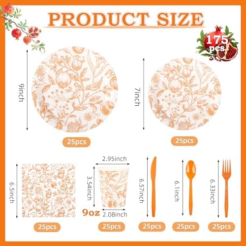 Fall Gold Floral Birds Fruits Disposable Paper Plates and Napkins Set - Image 2
