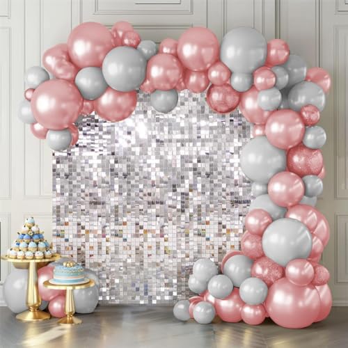 Shimmer Wall Backdrop Silver Wall Panels 12Pcs Square Sequin Shimmer Wall Backdrop Decoration for Birthday Party,Wedding, Anniversary by KateBackdropforPhotography