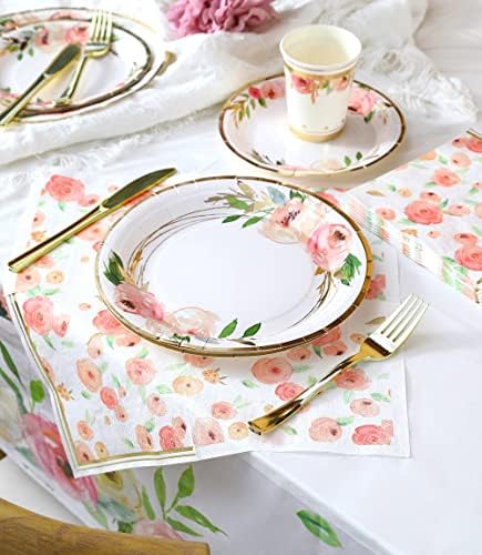 Luxury Floral Paper Plates and Napkins Party Supplies - Serves 16 - Pink and Gold Flower Decoration for Floral Baby Shower Bridal Shower Tea Party Birthday - Image 3