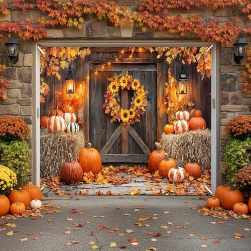 8X6 ft Fall Thanksgiving Garage Door Cover Decorative Pumpkin Banner - Image 5