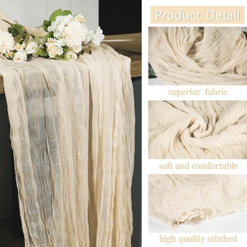 24 Pack Cheesecloth Table Runner, 35x120 Inch Boho Gauze Beige Table Runner 10ft Rustic Sheer Cheese Cloth Table Decor for Wedding Baby Bridal Shower Birthday Party Table Decoration - Image 6
