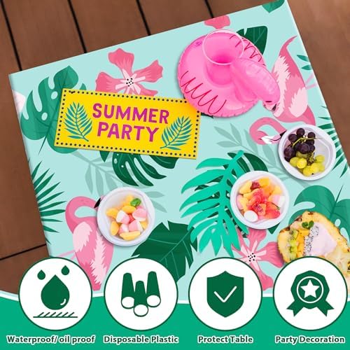 OHOME Luau Party Decorations - Plastic Tablecloth for Tropical Party Decorations | Love Island Hawaiian Themed Palm Leaves Summer Beach Favors Supplies,2 Pack - Image 4