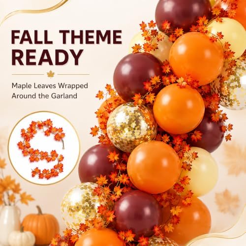 Fall Balloon Arch Kit, Fall Birthday Party Decorations, Orange Burgundy Yellow Gold Confetti Balloons Garland Kit with 6.5 Ft Maple Leaves for Home Thanksgiving Autumn Baby Shower Party Decor Supplies - Image 4