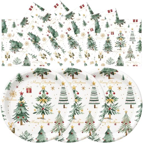 50PCS Happy Birthday Plates and Napkins, 7inch Colorful Dots Cake Dessert Plates Disposable Paper Dinnerware Set Party's Supplies Decorations (Xmas, 7 Inch) by Unknown
