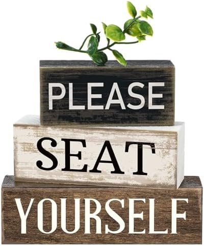 Moucuny 4 Pcs Please Seat Yourself Sign Wooden Bathroom Farmhouse Decor by Moucuny
