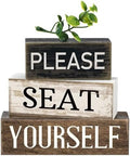 Moucuny 4 Pcs Please Seat Yourself Sign Wooden Bathroom Farmhouse Decor by Moucuny