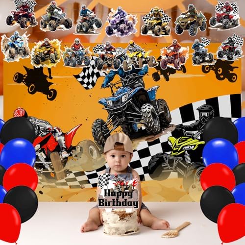 59 Pcs Four Wheeler ATV Quad Bike Birthday Party Supplies, Quad Bike Themed Party Decoration Dirt Bike Backdrop Balloons Cake Cupcake Topper for Four Wheeler ATV Quad Bike Themed Party Decor - Image 4