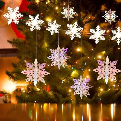 24 PCS Snowflake Christmas Hanging Party Decor Supplies,12 PCS 3D Glittery Snowflakes &12PCS 3D White Paper Snowflakes Hanging Garland for Christmas Winter Holiday New Year Wonderland Party Decoration - Image 7
