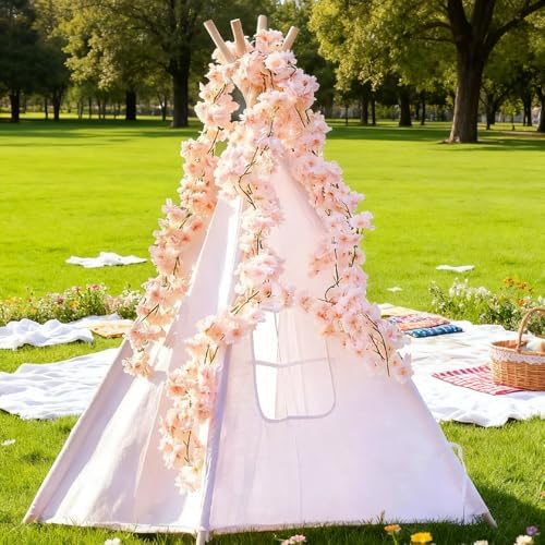 YRIOWMI 10PCS 59FT Artificial Silk Cherry Blossom Garland, Hanging Sakura Flower Vines for Wedding Party Home Arch Office Sakura Decor (Light Pink) - Image 5