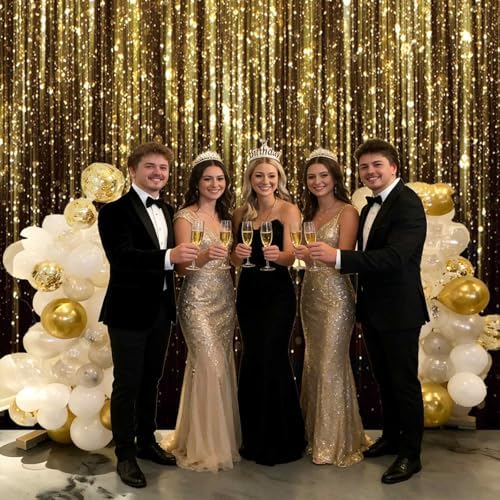 6x6 FT Black Gold Bokeh Glitter Photo Backdrop Golden Streamer Flash Kids Birthday New Year Wedding Anniversary Prom Party Banner Decoration Shiny Photography Background Polyester - Image 2