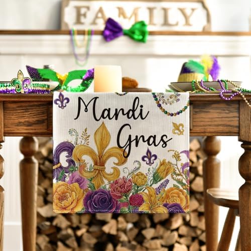Artoid Mode Floral Bead Iris Mardi Gras Table Runner, Seasonal Carnival Kitchen Dining Table Decoration for Home Party Decor 13x72 Inch - Image 3