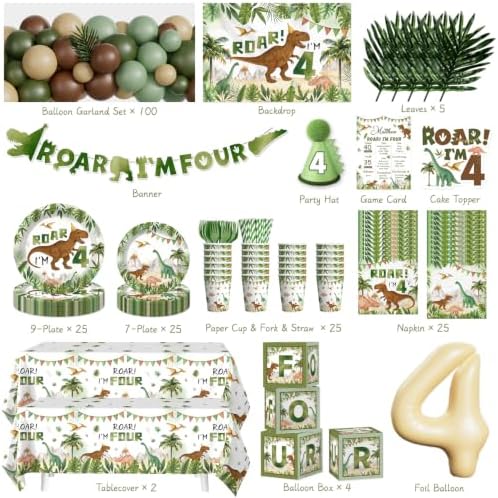 cocomigo 267pcs Roar im 4 Dinosaur Party Decorations Boy Set, for 25 Guests - Image 2