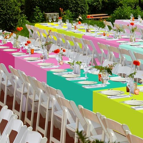 12 Pack Hawaiian Plastic Tablecloth for Rectangle Tables, Pink Green Yellow Tropical Disposable Table Cover, Luau Rectangle Table Cloth for Summer Flamingo Birthday Picnic Party Supplies Decorations - Image 7