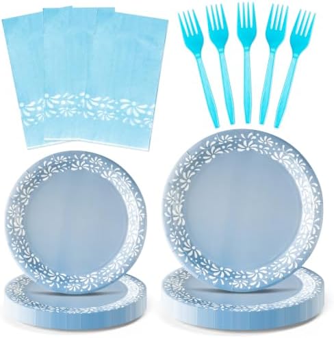 96Pcs Blue Platos De Barro Mexicanos Cielito Lindo Terracotta Clay Party Plates Supplies Tableware Decorations Disposable Paper Plates Napkins Forks for Birthday Baby Shower, Serves 24 by G1ngtar