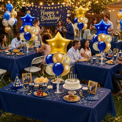 Lunmon 4 Sets Blue Gold Balloons Centerpieces for Table with Stands - Image 5