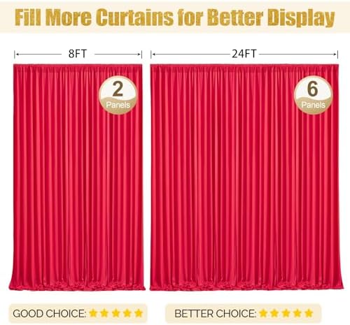 24x10FT Red Backdrop Curtains for Wedding Christmas, Wrinkle Free Polyester Photography Backdrop Drapes for Wedding Baby Shower Birthday Parties Stage Background Stand Decorations 4x10ft,6 Panels - Image 7