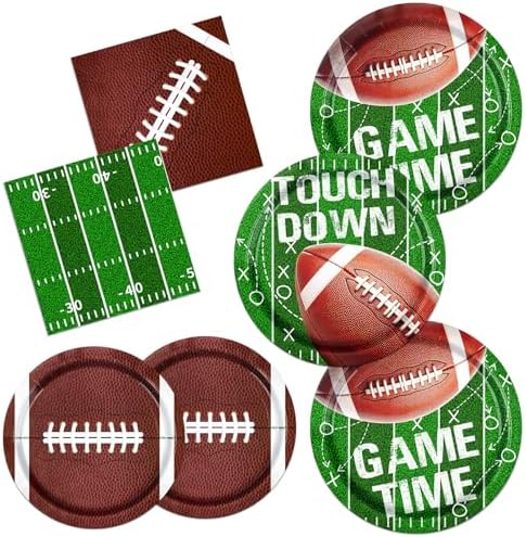 Football Plates and Napkins, 100Pcs Football Party Supplies Touchdown Paper Plates Napkins for Football Birthday Game Day Tailgate Party Decorations by CMUSKO