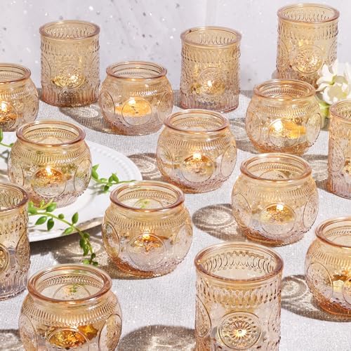 30 Pcs Assorted Gold Votive Candle Holders for Wedding Table Centerpieces, Glass Tea Lights Candle Holder for Diwali Decorations, Wedding Decorations, Vintage Boho Home Tea Party Decor, by DEVI
