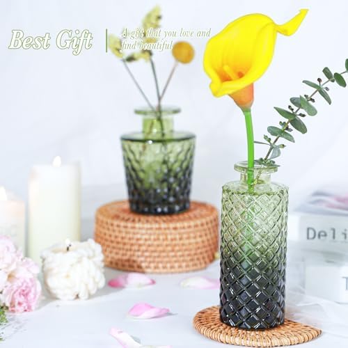 UPBUD Green Glass Bud Vases Set of 5, Mini Flower Vase for Centerpieces - Image 4