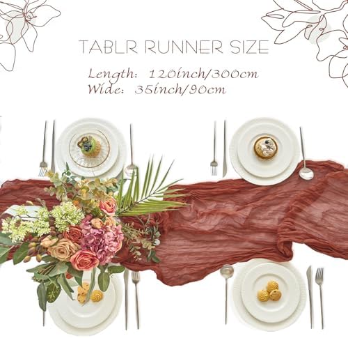 2 Pack Fall Table Runner Terracotta Cheesecloth for Home Thanksgiving Party - Image 2