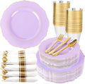 Liacere 350PCS Purple Plastic Plates - Disposable Lavender Plates 50guest Plastic Dinnerware include 100Light purple Plates,50Pack Pre Rolled Napkins Silverware 50Cups for Wedding & Party by Liacere