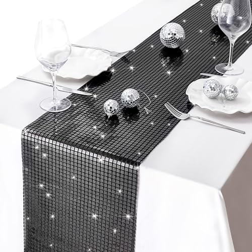 Glitter Disco Party Black Table Runner 10 Packs 13 x 72 Inches Long - Image 4