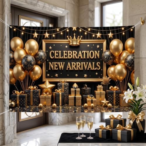 Black Gold Celebration Banner for Grand Opening, Corporate Gala Party Decor by Unknown