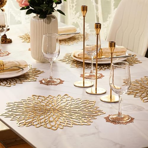 Snowkingdom Pack of 8 Gold Metallic Round Placemats Bulk Round Pressed Vinyl Leaf Dinning Kitchen Table Mats Decoration for Christmas Wedding Thanksgiving Party - Image 5