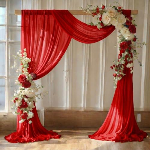 Pack of 2 Wedding Arch Drape Panel Fabric 30" x 75ft - Red by MDS