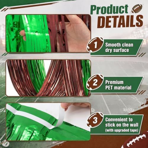 Breling 8 Pcs Green Brown Ceiling Fringe Curtains, Football Foil Drapes - Image 5