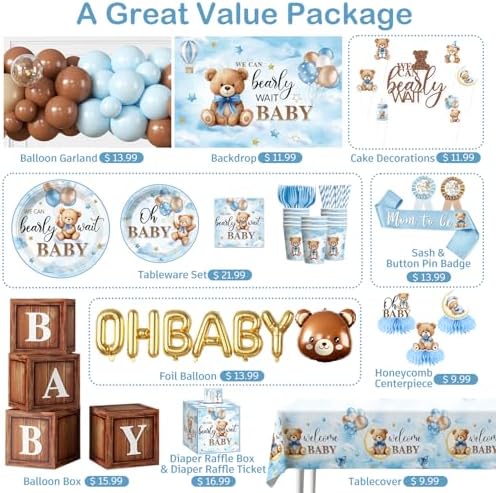213Pcs cocomigo Blue Baby Boy Shower Decorations Tableware Set, 25 Serves - Image 3