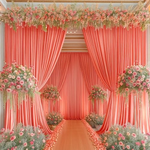 4 Panels Orange Backdrop Curtain for Parties Wrinkle Free Photo Curtains Backdrop Drapes Fabric Decoration for Wedding Birthday Party Baby Shower 20ft(W) x 10ft(H) - Image 3