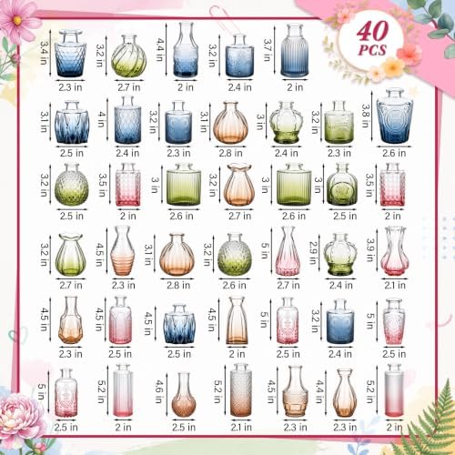 40 Pcs Colorful Glass Bud Vases for Fall Wedding, Vintage Multicolor - Image 2