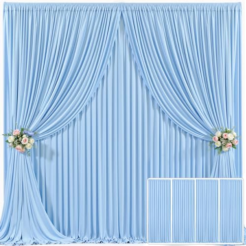 4 Panels Baby Blue Backdrop Curtain for Baby Shower Parties Wrinkle Free Light Blue Curtains Backdrop Drapes Fabric Decoration for Birthday Party Photography 20ft(W) x 10ft(H) by Tao-GePartyDecorations