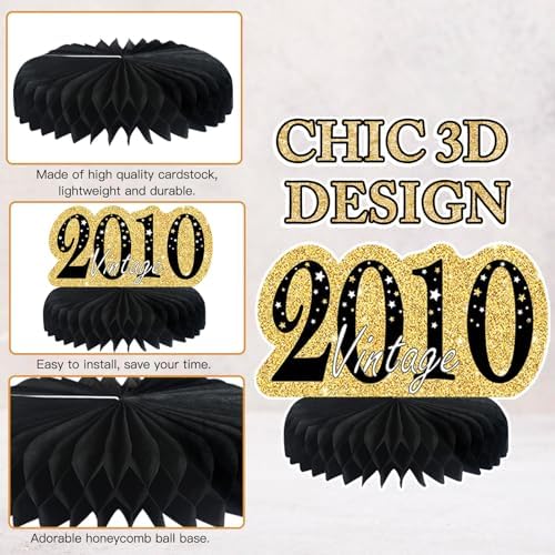 9Pcs Black Gold 16th Birthday Decorations Honeycomb Centerpieces for Boys Girls,Happy 16th Birthday Centerpieces Tables Toppers Party Decorations Supplies 16th Table Sign Decor - Image 3