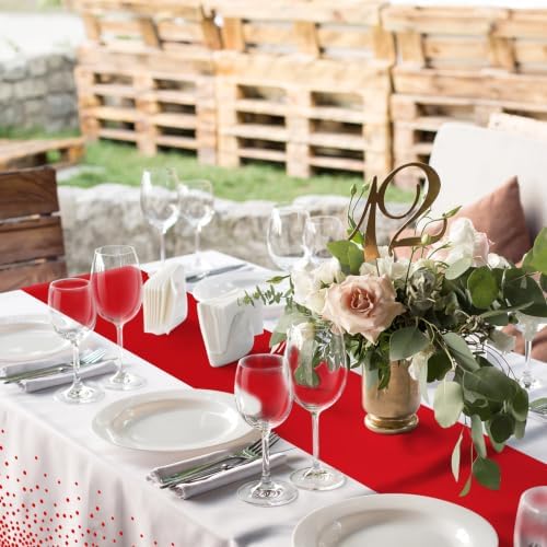 MASHAN 6Pcs White and Red Tablecloth Party Decorations,Plastic Black Table Cloth Printed Red Table Runner Disposable Rectangle Cover for Birthday Weeding Anniversary Graduation Party,54 x108 Inch - Image 5