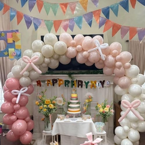Pink White Balloon Arch Bow Coquette Birthday Decoration Bridal Baby Shower - Image 5