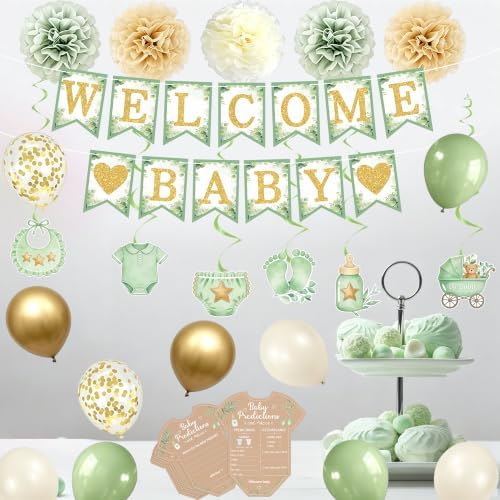 Sage Green Baby Shower Decorations Welcome Baby Banner Game Cards Kit - Image 5